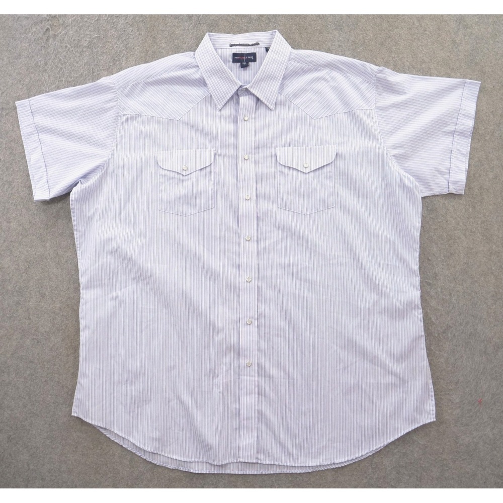 Panhandle Rough Stock Shirt Mens 2XL XXL Blue Button Pearl Snap Short Sleeve